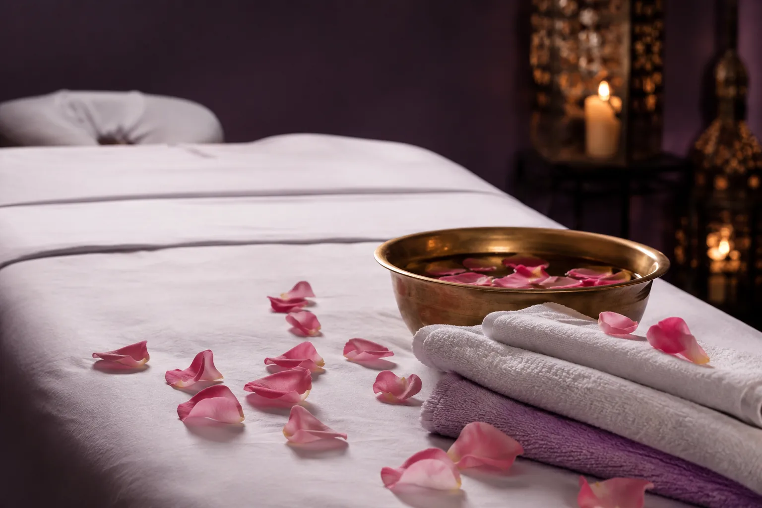 Seans öncesi hazırlanmış masaj masası — Lila Spa, Başakşehir misafirlerine hizmet veren salon